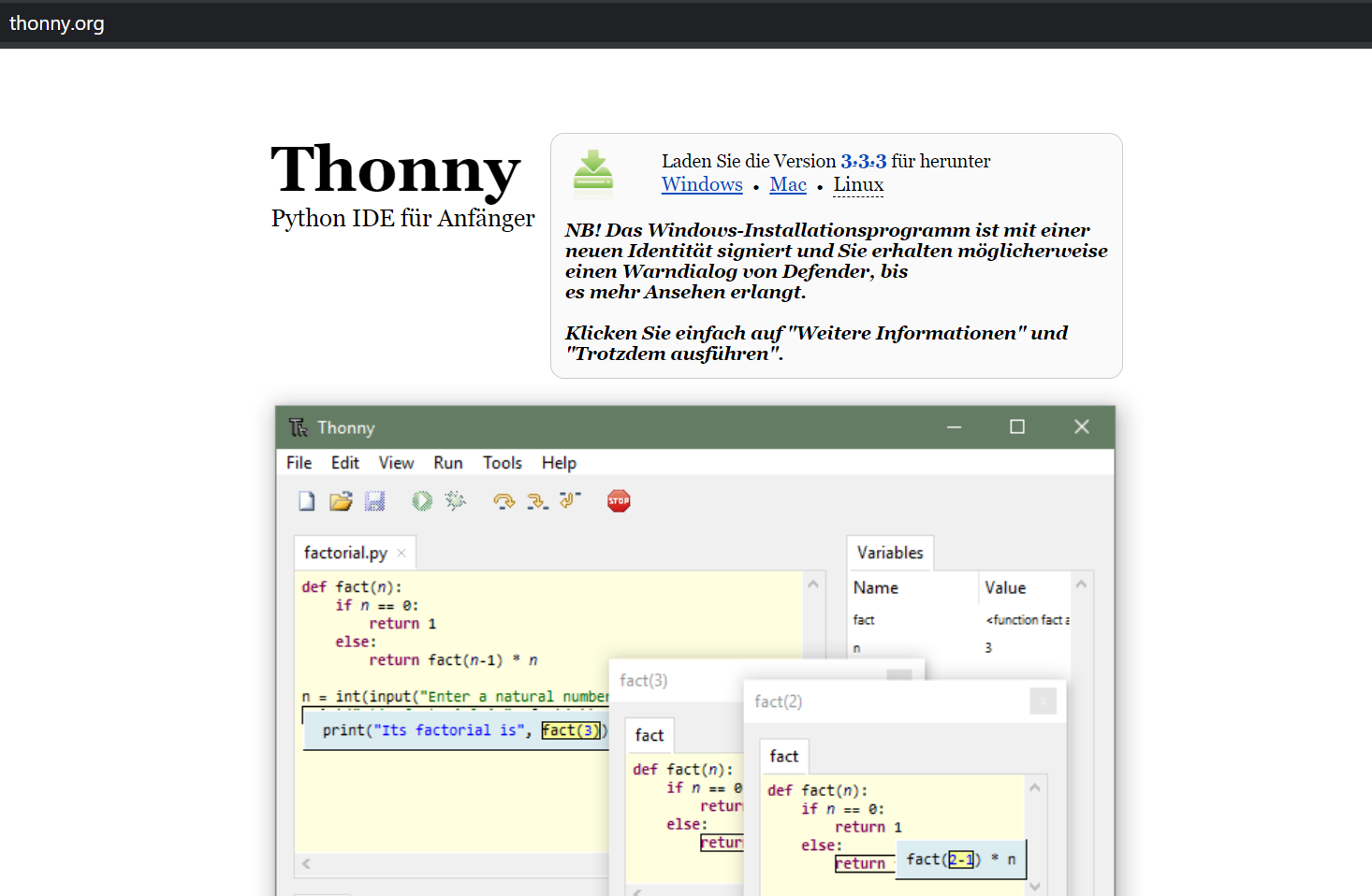 Python IDE „Thonny“ – Web-Reporter 2025